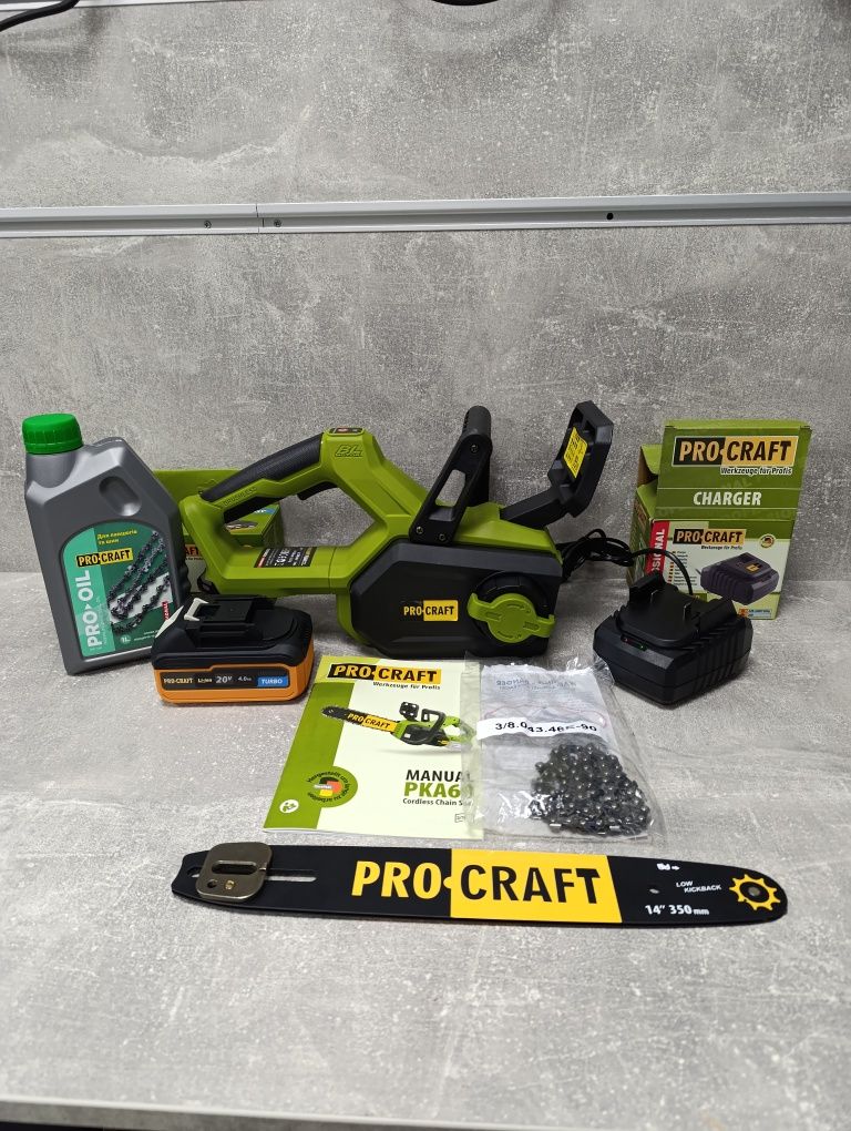 Акумуляторна пила Procraft PKA60 АКБ 20/4 + зарядка + олива