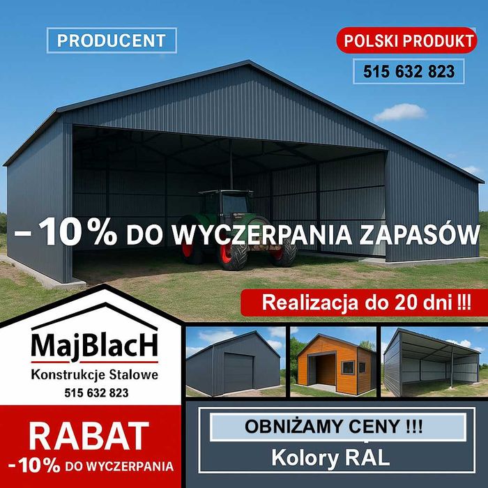OCYNKOWANA Wiata Otwarta / Garaż Blaszany /HALA /WIATA– Maj-Blach