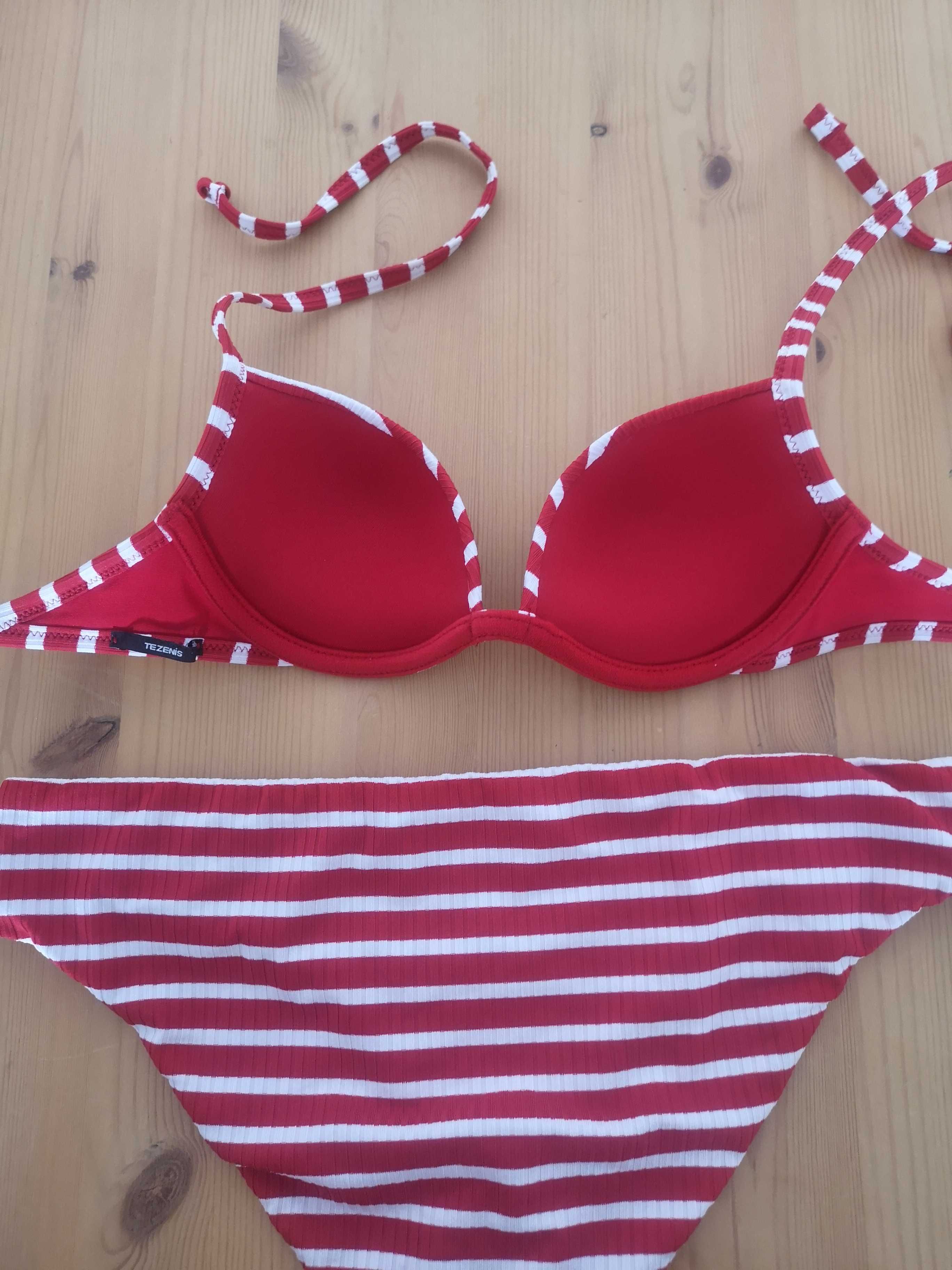 Bikini vermelho e branco com cueca reversível Tezenis