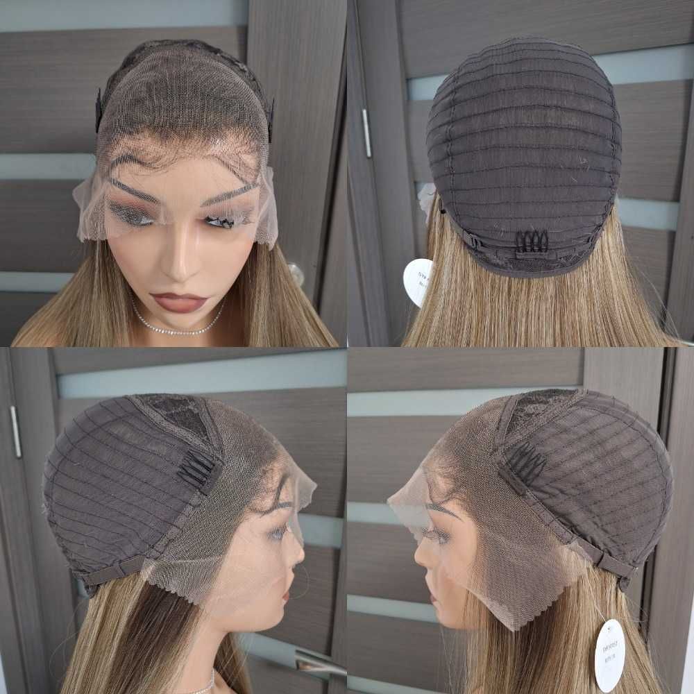 Peruca longa loira com renda shatush