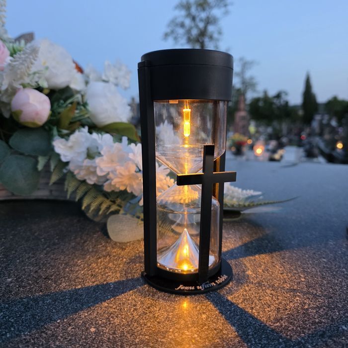 ZNICZ Solarny led  LAMPION na grób statuetka na cmentarz z krzyżem
