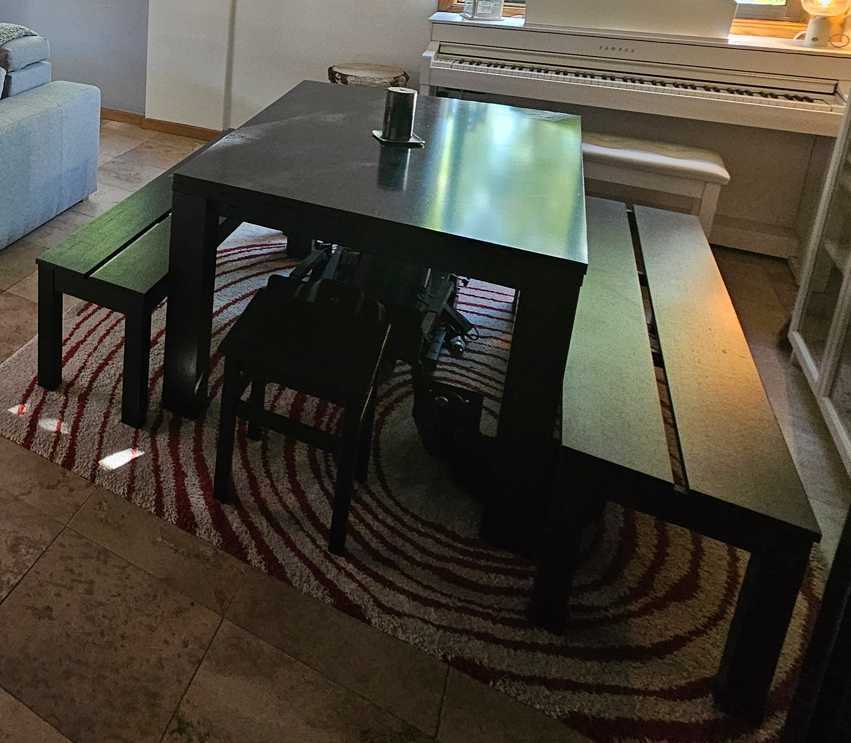 Conjunto mesa sala e bancos corridos