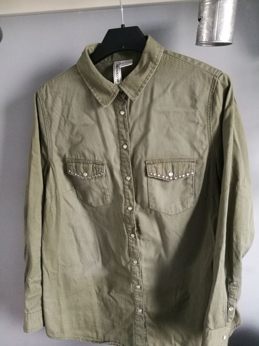Koszula damska zielona na guziki z kołnierzem