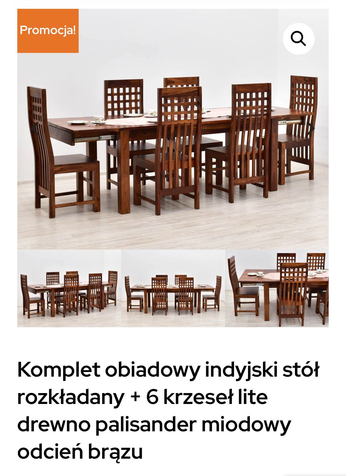 Stół plus 6 krzeseł meble kolonialne palisander meble indyjskie