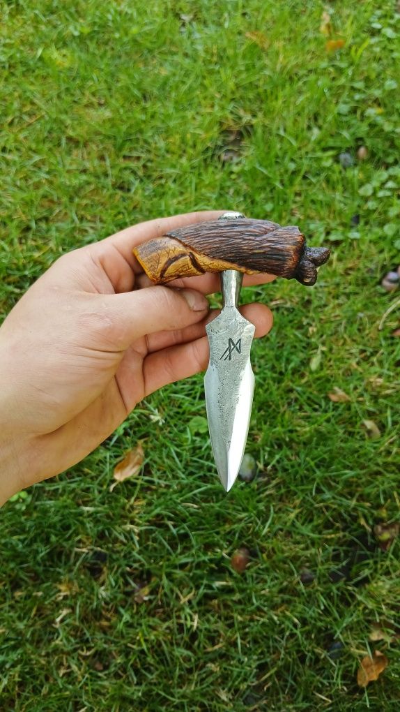 Ręcznie wykuty Push dagger, Berserker, nóż neck knife/sztylet.