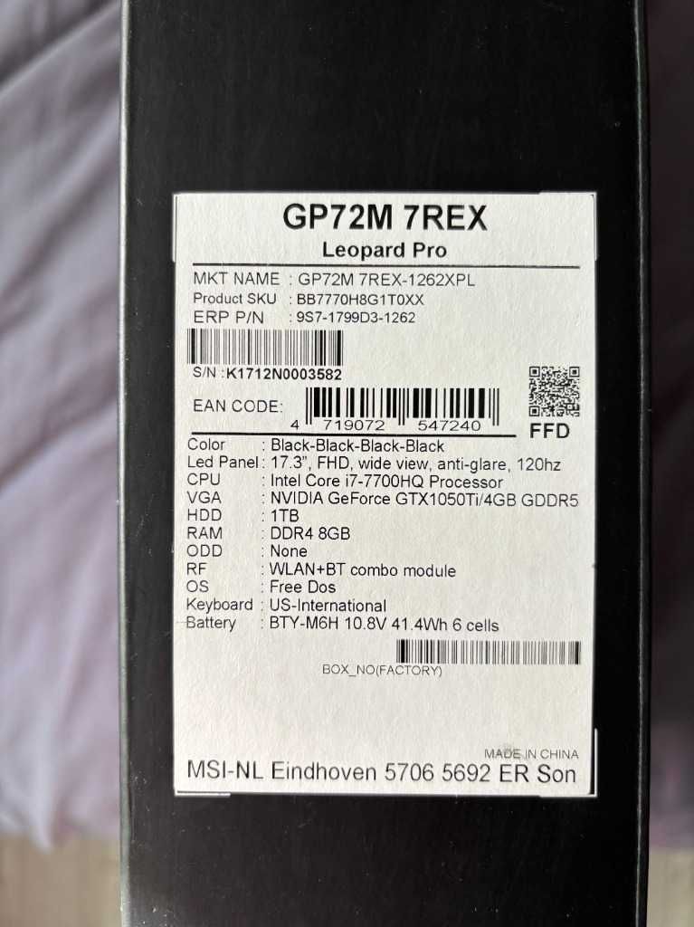 Laptop MSI GP72M 7 REX, 16GB RAM, GTX1050Ti, Intel i7-7700HQ