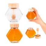 Słoik szklany sześciokątny 100 ml, heksagon z drewnianą łyżką do miodu