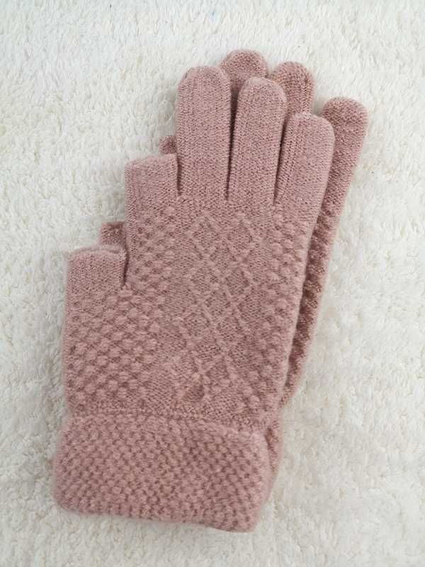 NOWE Różowe pięciopalczaste rękawiczki bez dwóch palców do smartfona