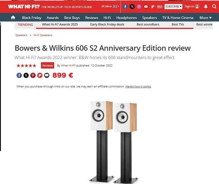 Colunas Bowers & Wilkins série 606 Édition anniversaire.