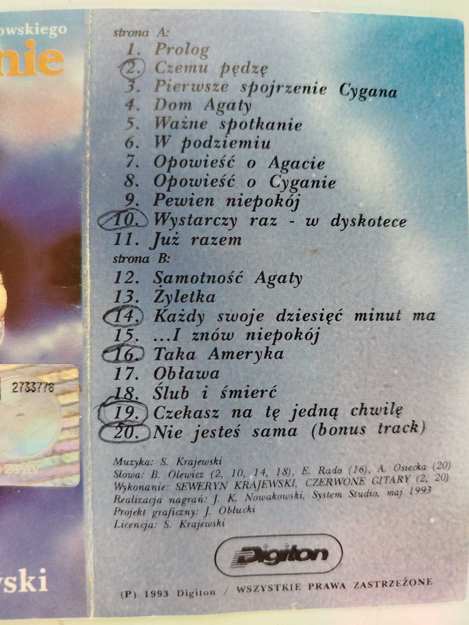 Uprowadzenie Agaty Krajewski muzyka filmowa kaseta