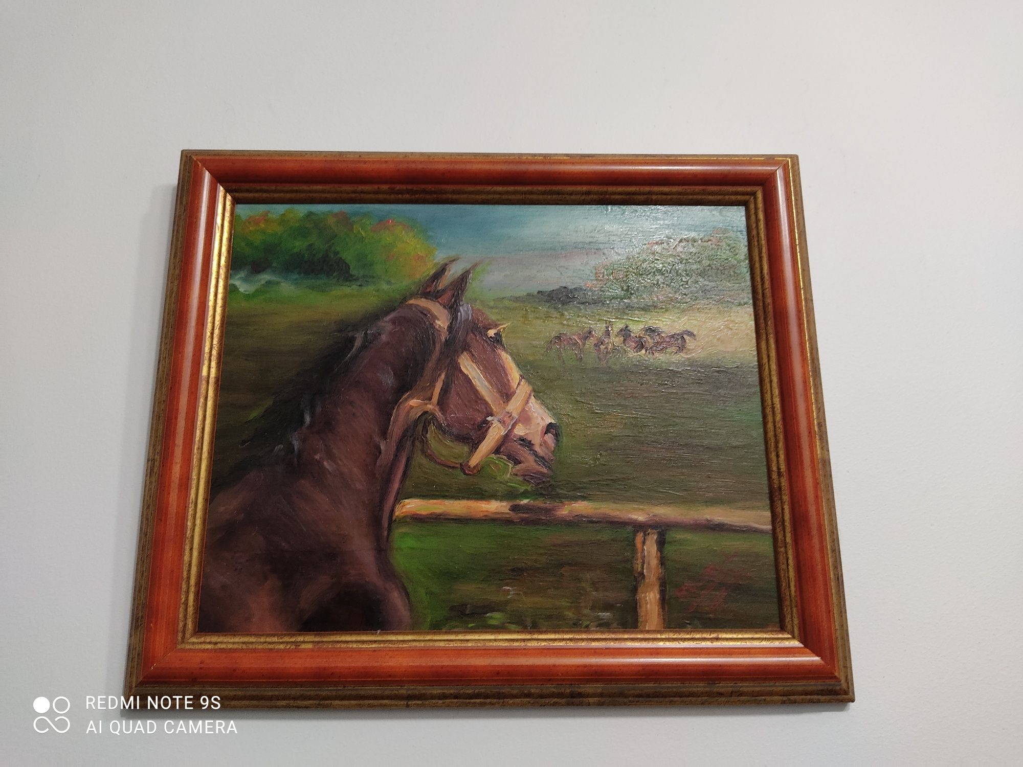Buczel"Moje konie"-piękny obraz olejny na płycie!