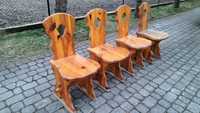 Krzesła góralskie, w stylu góralskim, drewniane, zydle, cepelia, 4 szt