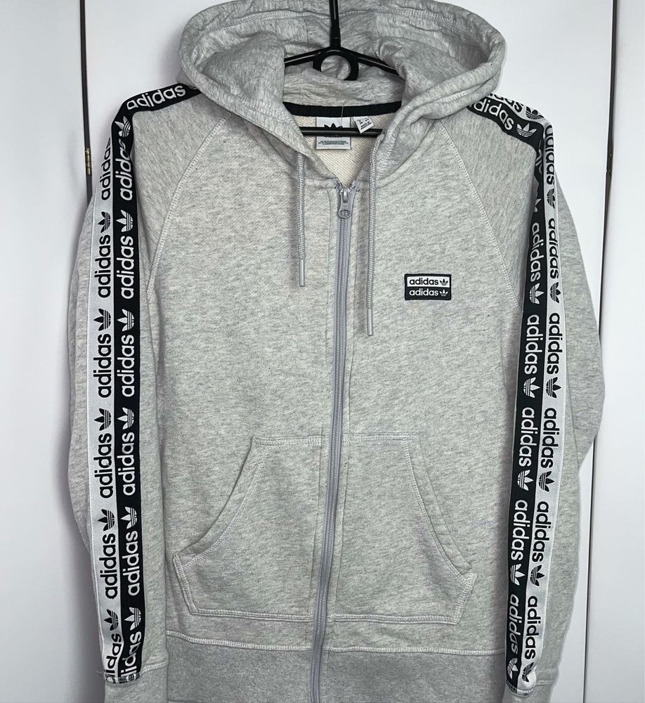 Спортивна кофта adidas r.y.v. з лампасами сіра зіп худі толстовка адід
