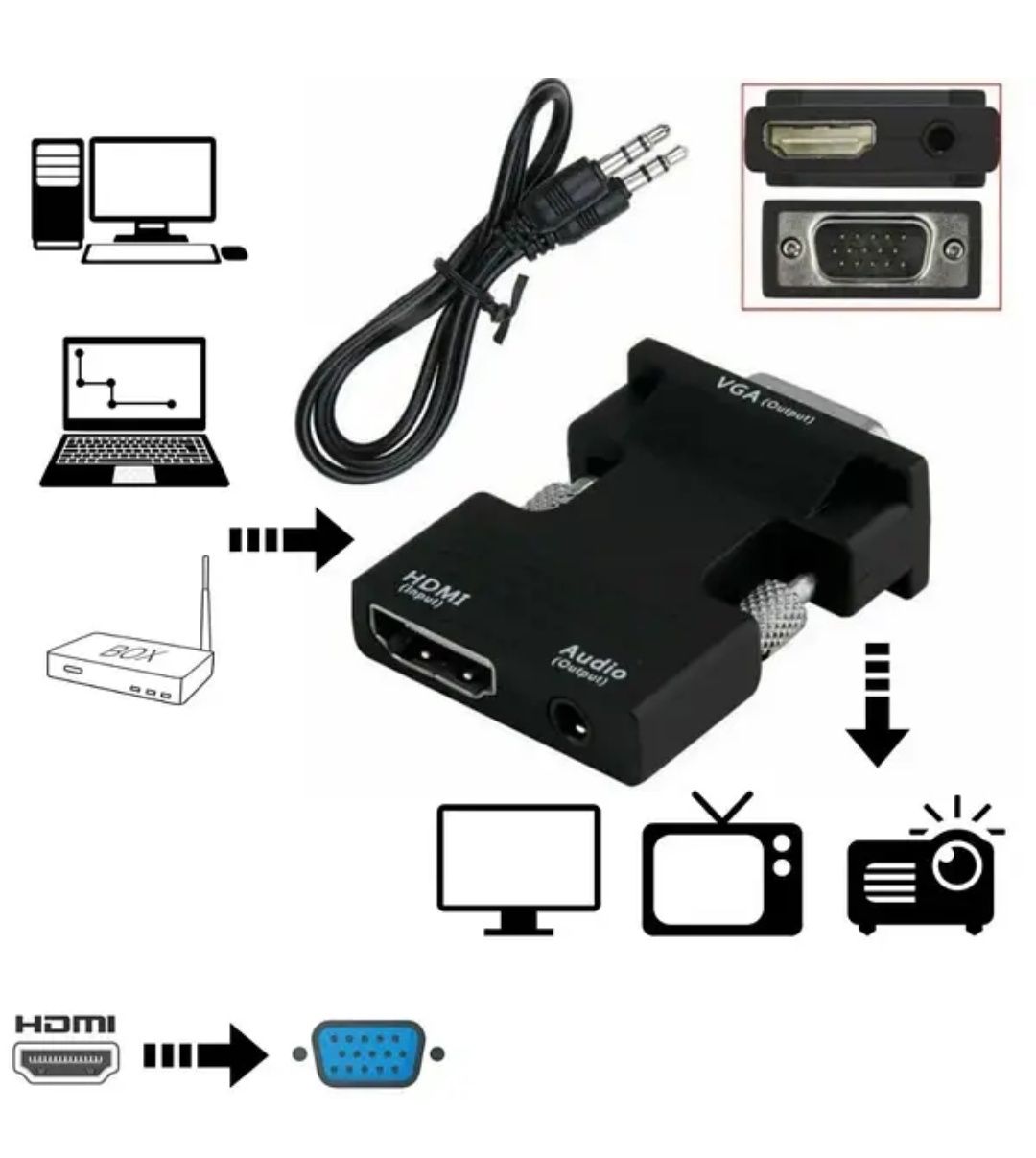 Адаптер HDMI to VGA, VGA to HDMI, AV RCA HDMI переходник конвертер