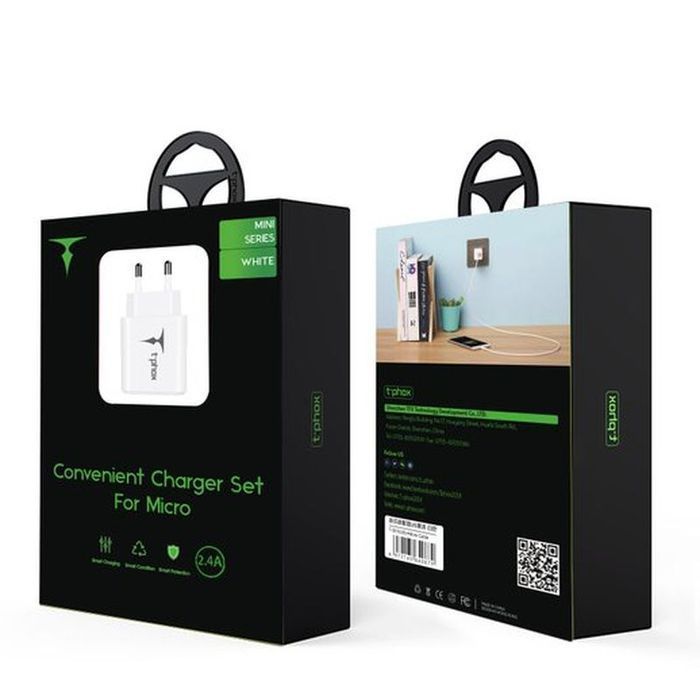 Ładowarka sieciowa T-PHOX MINI-EU MICRO USB WHITE 1.2M 2.4A
