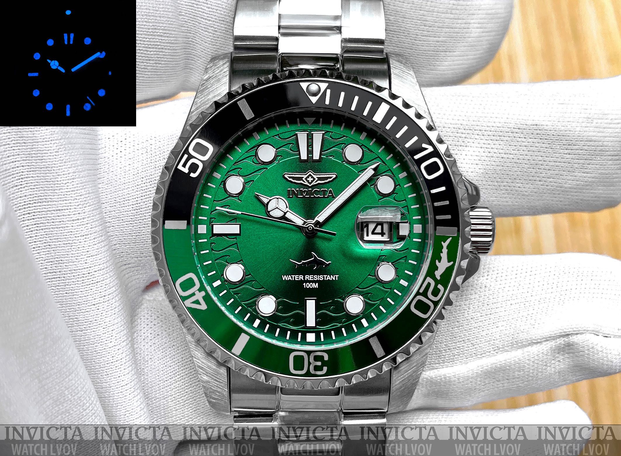 Мужские часы Invicta 30808 Pro Diver 43 mm. Master of the Oceans Green