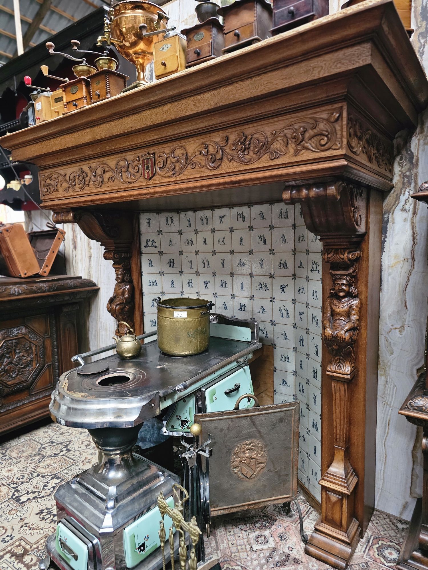Olbrzymi portal kominkowy kominek zabudowa kominka retro #1384 Węgrów