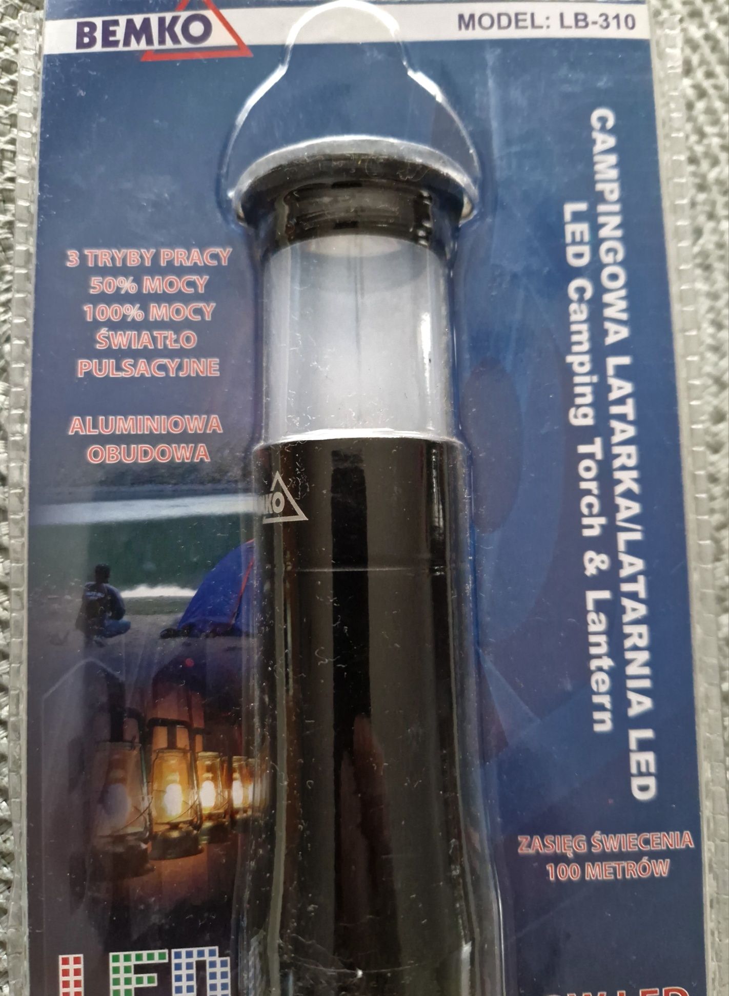Campingowa latarka LED. Bemko. 3 baterie aaa