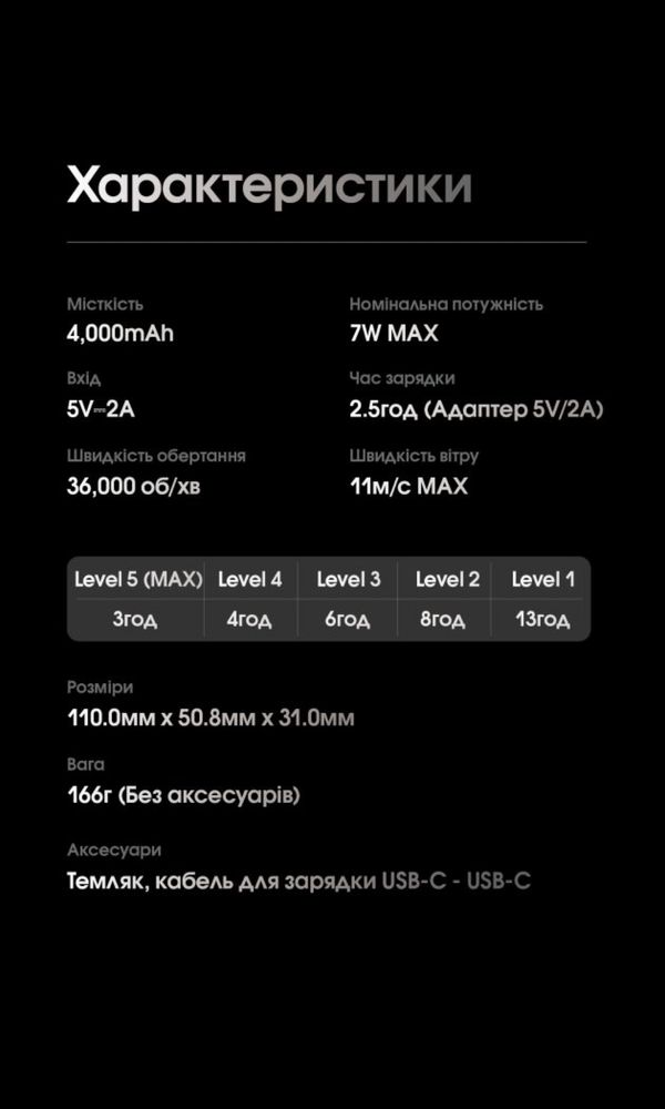 Портативний вентилятор + Power Bank Nitecore NEF01 (4000 mAh, USB-C)