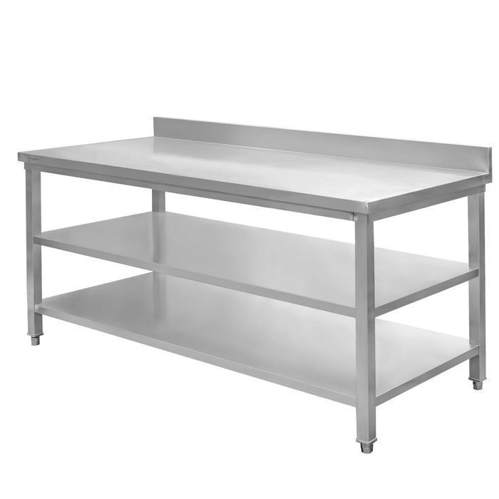 Stół gastronomiczny z rantem i 2 półkami Mega-M 180x70x85(H) - NOWY