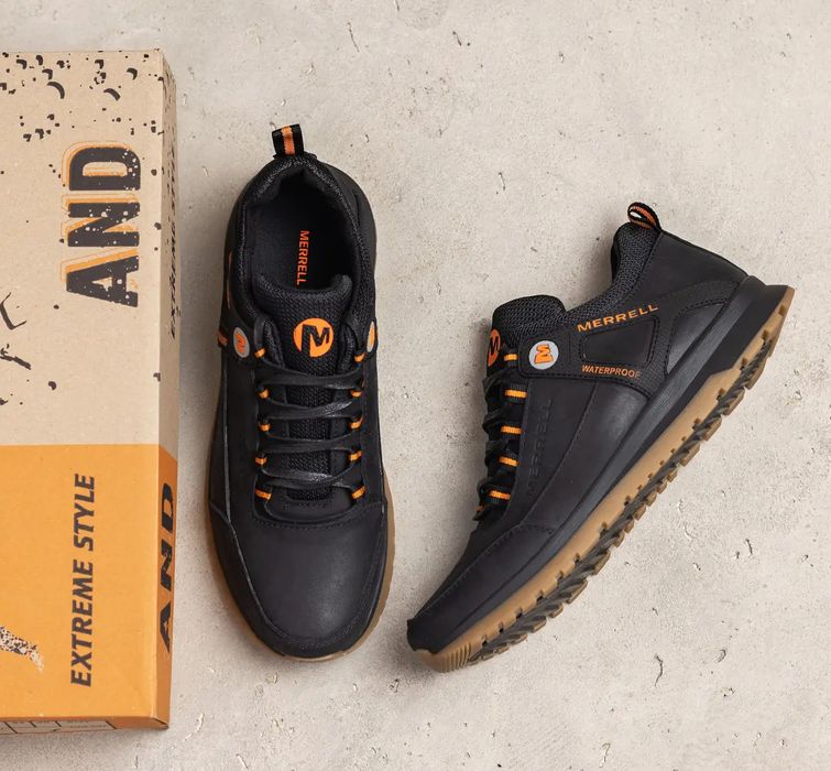 Кроссовки Merrell кожаные мужские черные, мужская спортивная обувь