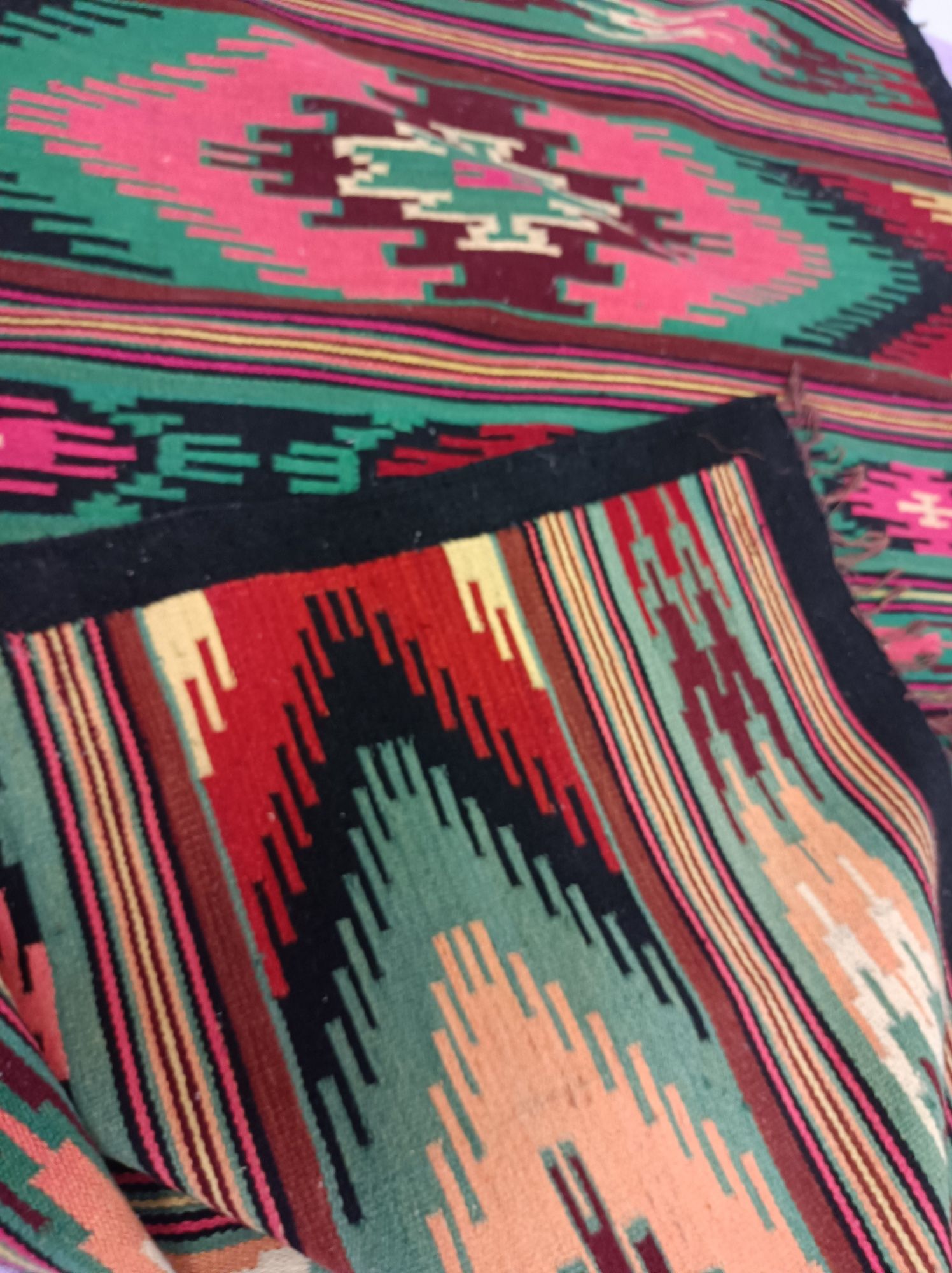 Huculski wełniany kilim.Etno ,folk.Rękodzieło.Antyk.
