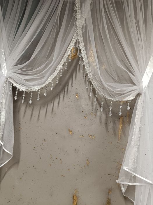 Firana z kryształkami na boki 400x160cm beż prasowania