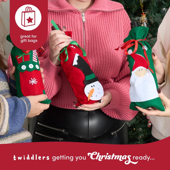 Świąteczne Torebki Filcowe na Butelki Wina - Zestaw 10 szt.