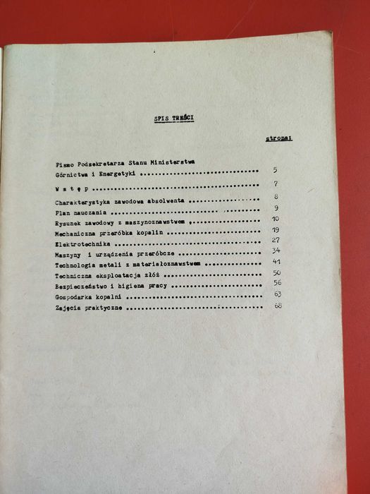 Program nauczania, Mechanik maszyn i urządzeń przeróbczych