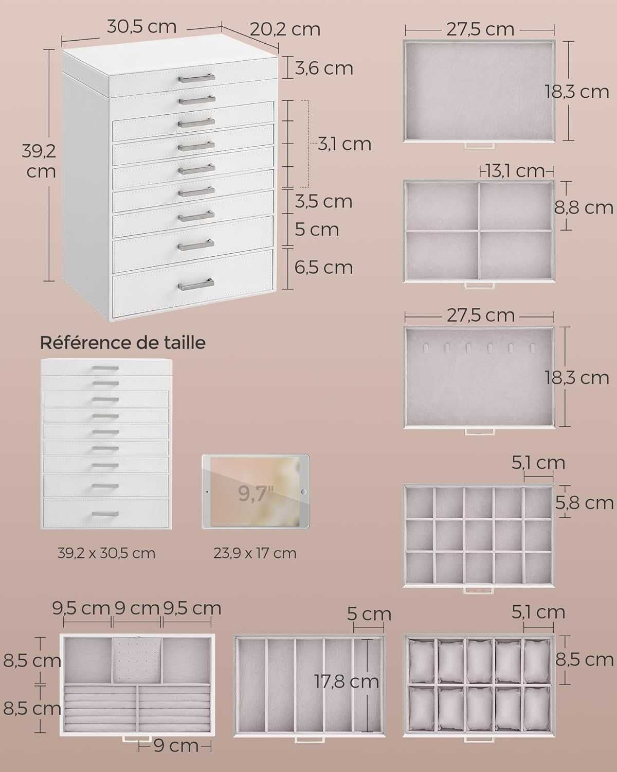 SONGMICS szkatułka z lustrem JBC008W02