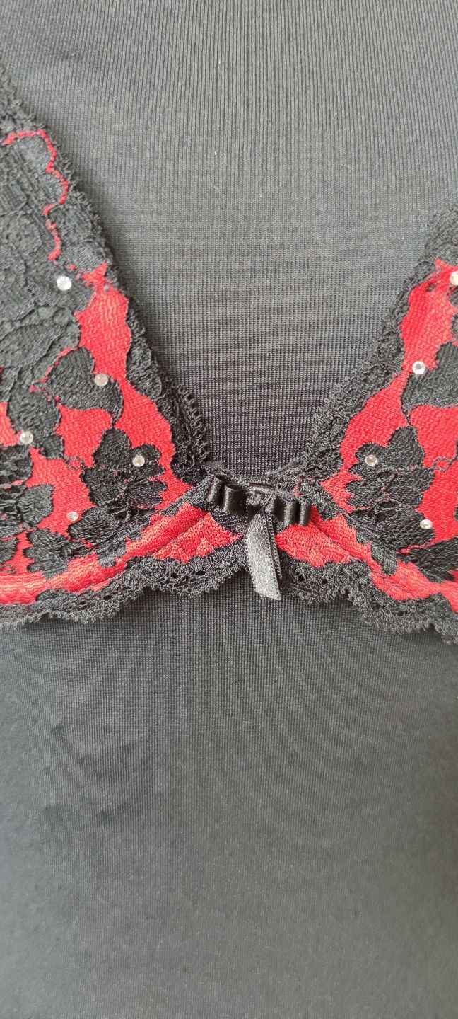 Biustonosz push up 75C / 34C F&F czarny czerwony połyskujący lekko dia