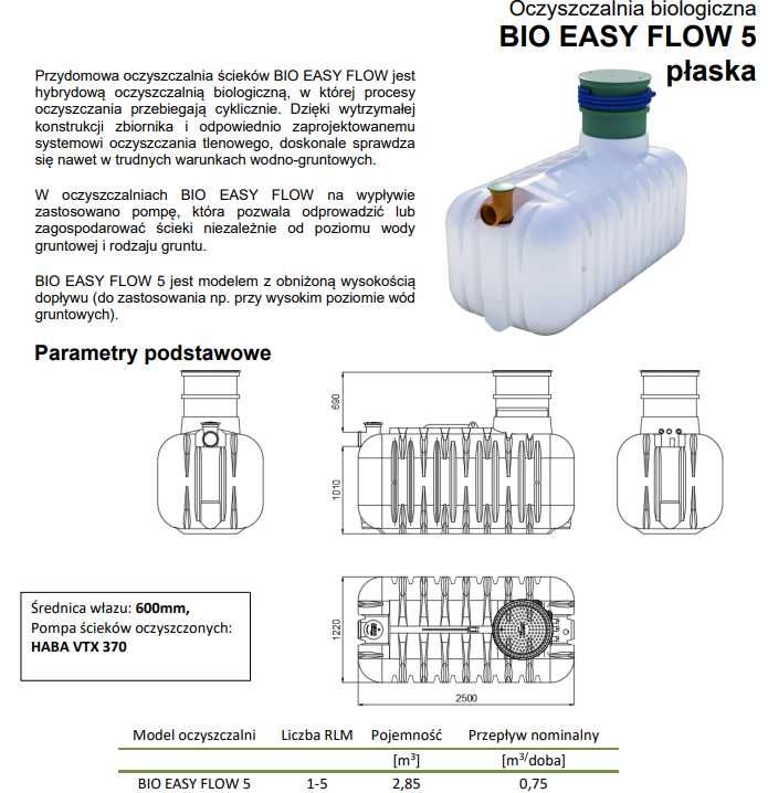 Oczyszczalnia Bilogiczna Haba BIO EASY FLOW WIRO 5os płaski (2850l)