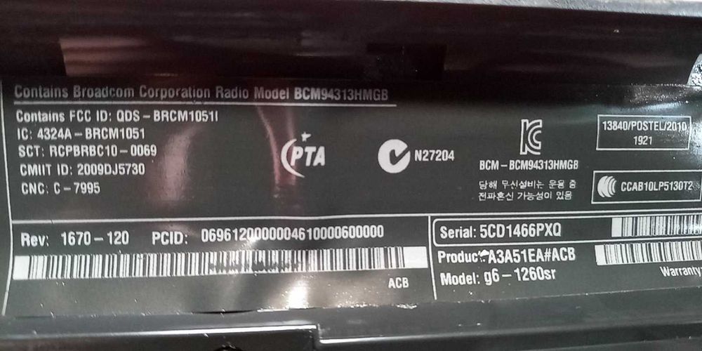 ноутбук HP Pavilion G6-1260sr  разборка