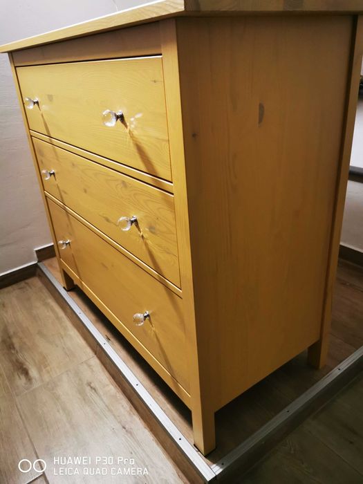 IKEA HEMNES Komoda, 3 szuflady, bejca żółta, 108x96 cm