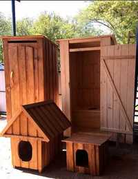 Туалет деревянный дачный садовый. Душ деревянный. Будка для собак.