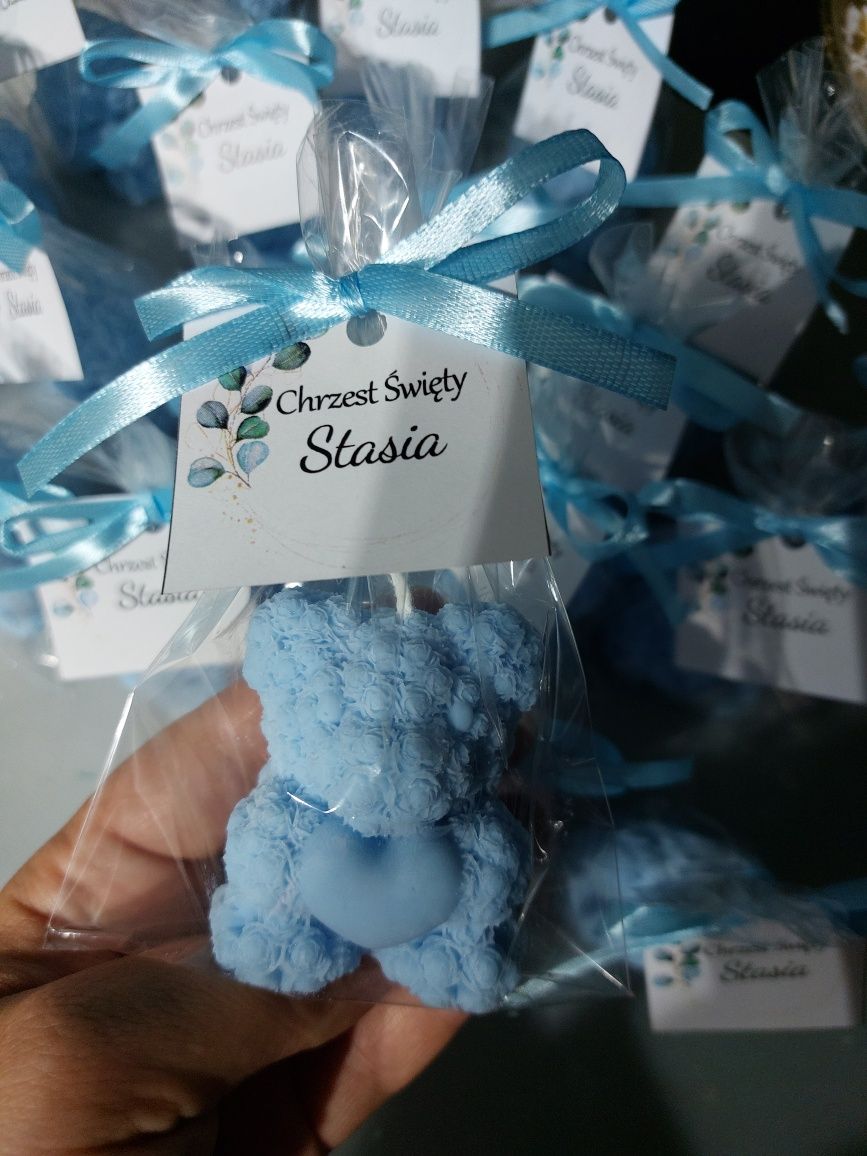 Miś z serduszkiem świeczka chrzest  roczek baby shower komunia