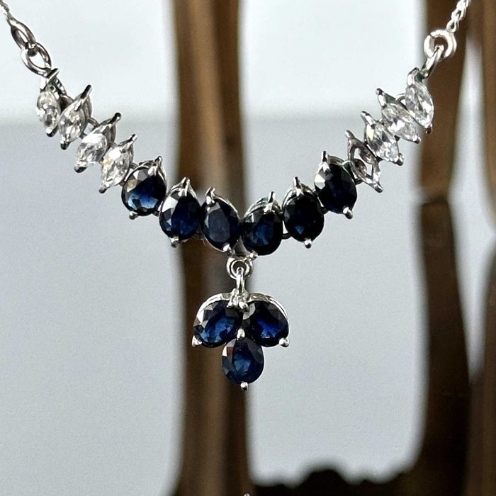 Srebrny naszyjnik z Szafirami i Cyrkoniami - próba srebra 925