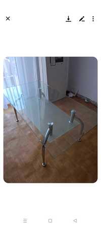 * 60 x 110 cm * Szklany stolik kawowy - Glamour - srebrne chromowane n