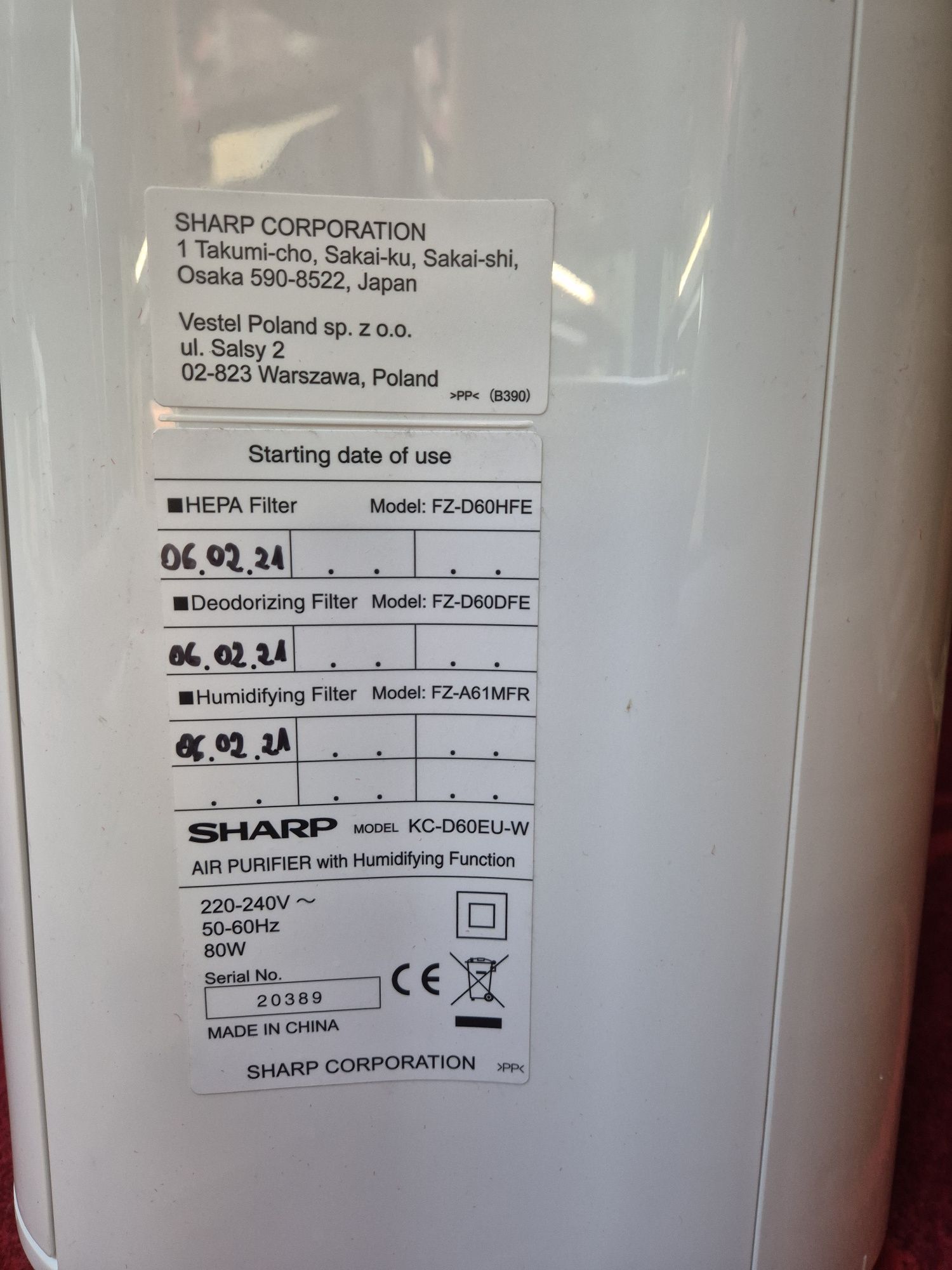 Oczyszczacz powietrza Sharp KC-D60EU-W, używany, sprawny