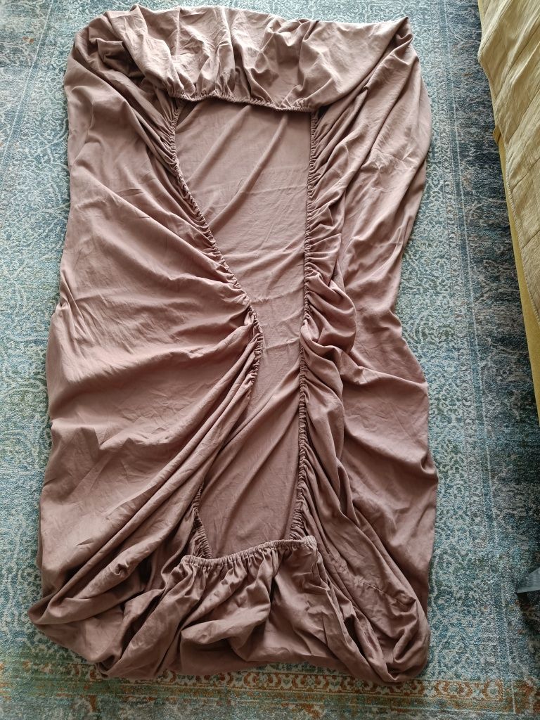 Простирадло на резинці Solid 160*200 см. Оливковий Luna. Сатин. 2 шт.