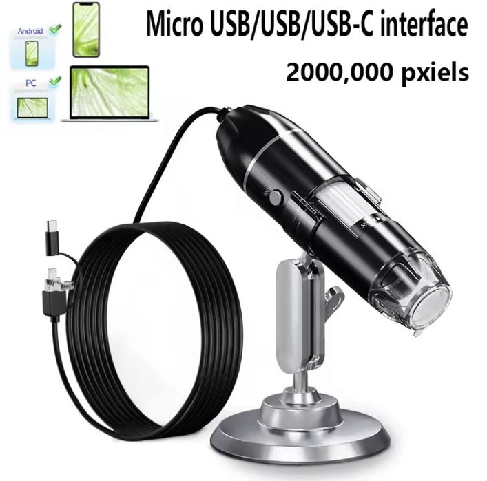 Microscópio Digital 1600x (USB+Micro USB+ USBC)
