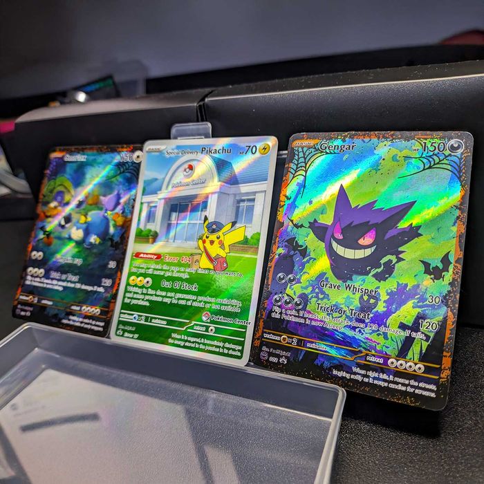 Zestaw 3 kart holo fanmade: Pikachu + Halloween Snorlax & Gengar