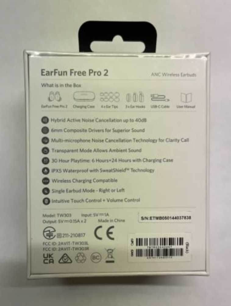 Earfun Free Pro 2 Noise Cancelling - Earbuds Bluetooth na Caixa