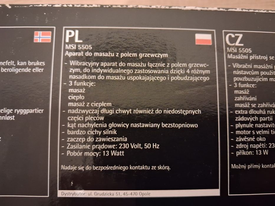 Aparat Firmy AEG MSI5505 do masażu z polem grzewczym