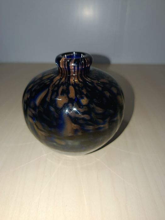 Vaso de Vidro Artístico Italiano Cristalcor – Azul Meia-Noite com Deta