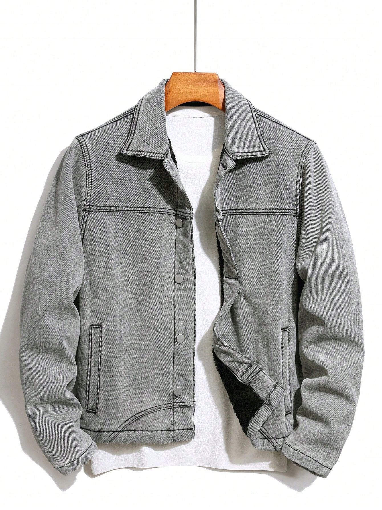 Kurtka Męska Jeansowa Z Ociepleniem Schaket Szara Casual Shein S