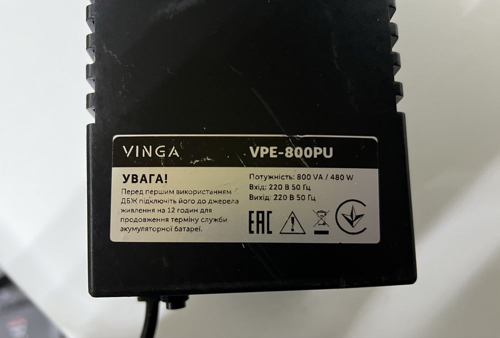 ДБЖ ИБП Vinga LED 800 (480Вт) + АКБ