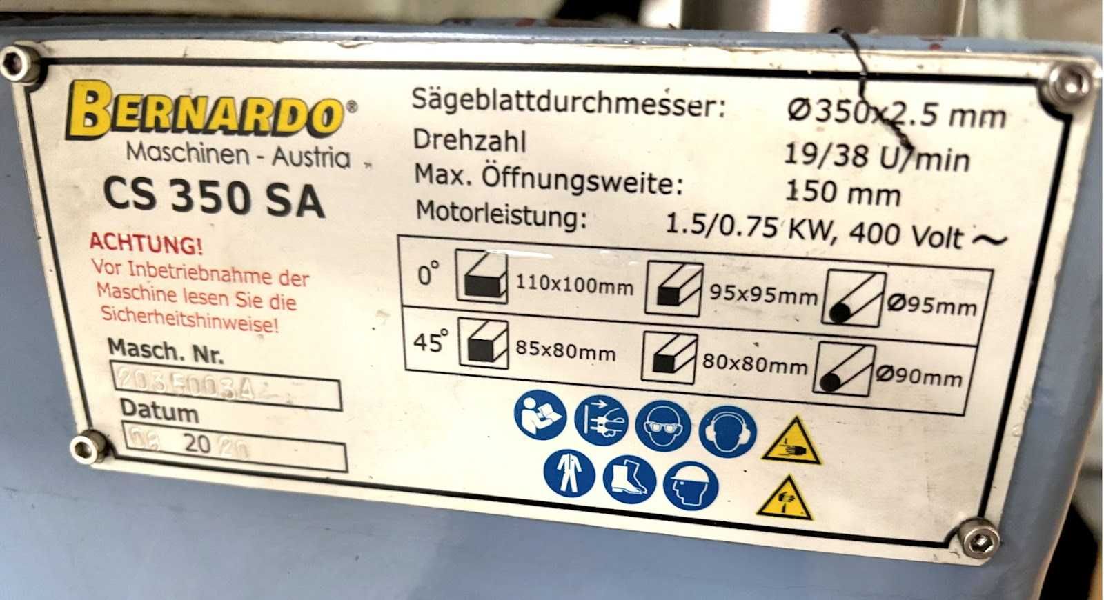 Przecinarka tarczowa półautomatyczna Bernardo CS 350 SA