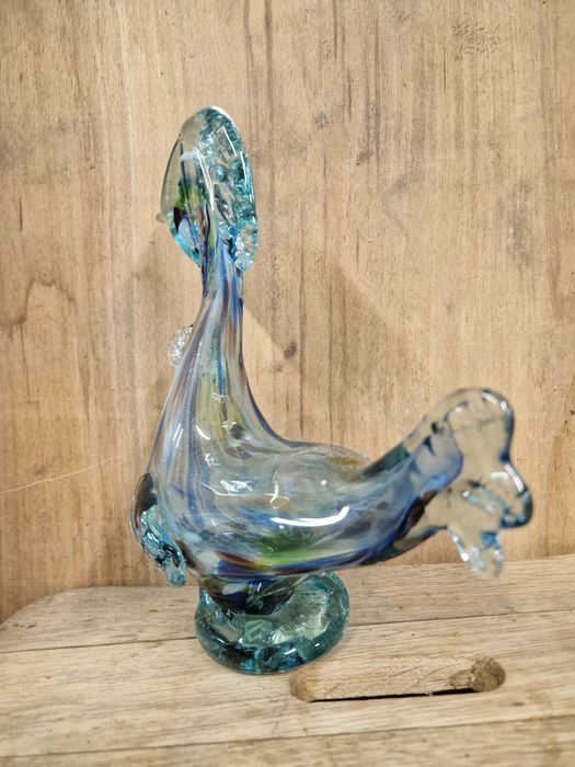 Szklana figurka kolorowe szkło Ząbkowice Koguta PRL