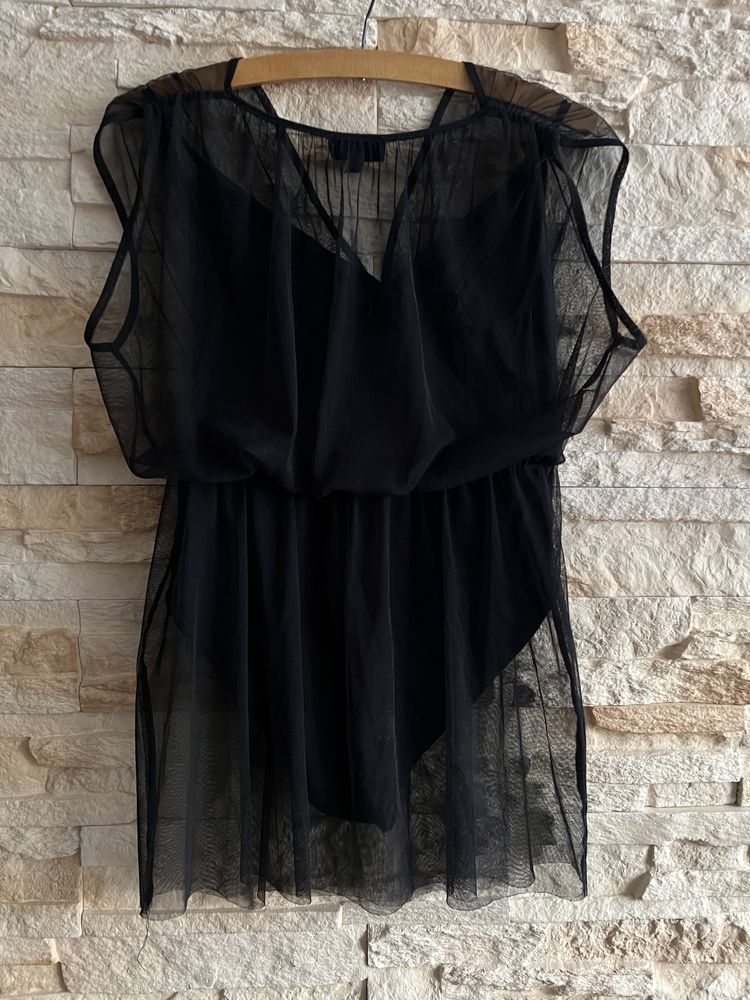 Body Topshop czarne M tiulowe mesh sheer